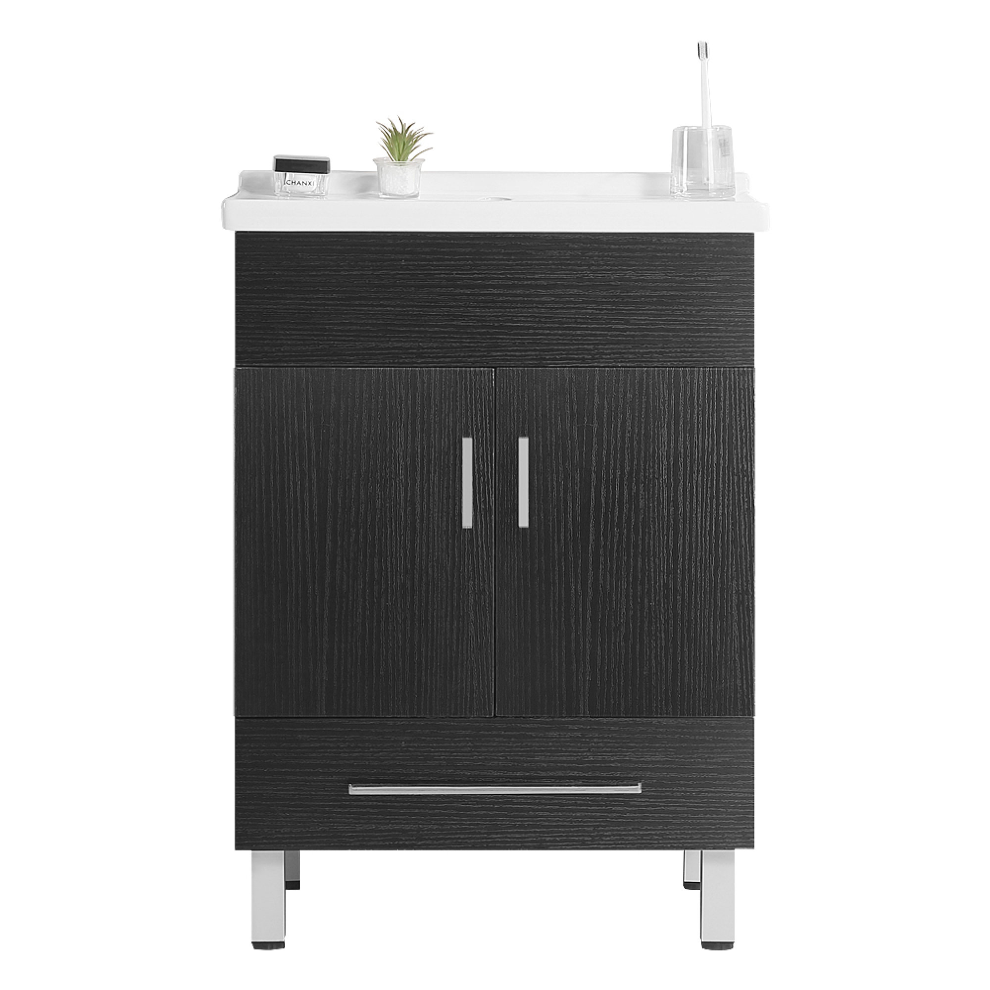 Ebern Designs Sophisticated 24" black bathroom vanity: double doors ...